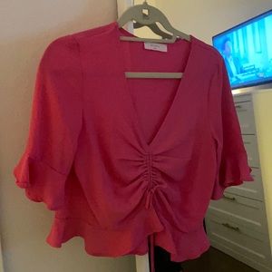 Pink ruffle tie top
